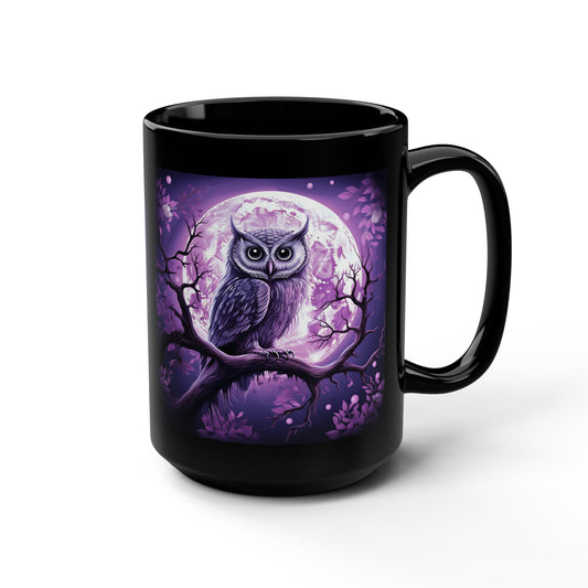 Wise Owl - Black Mug, 15oz