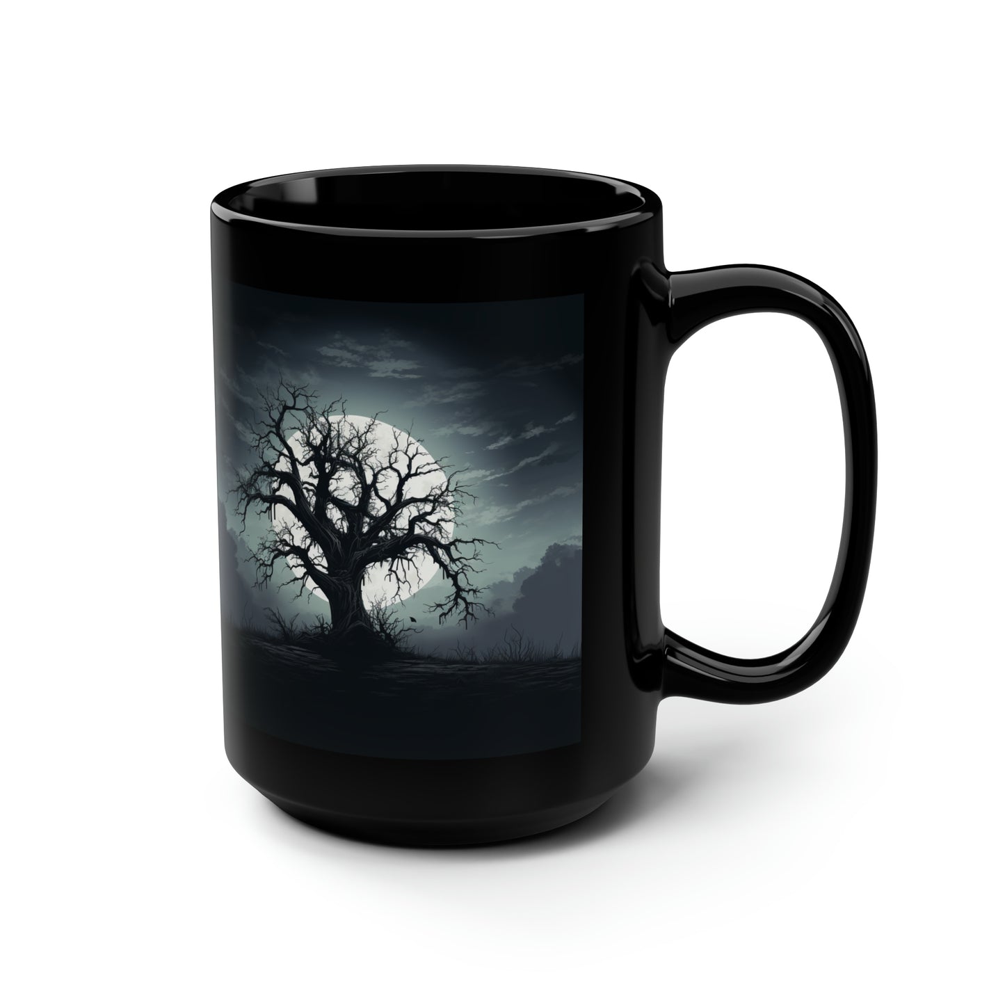 Serene Spooky Tree - Black Mug, 15oz