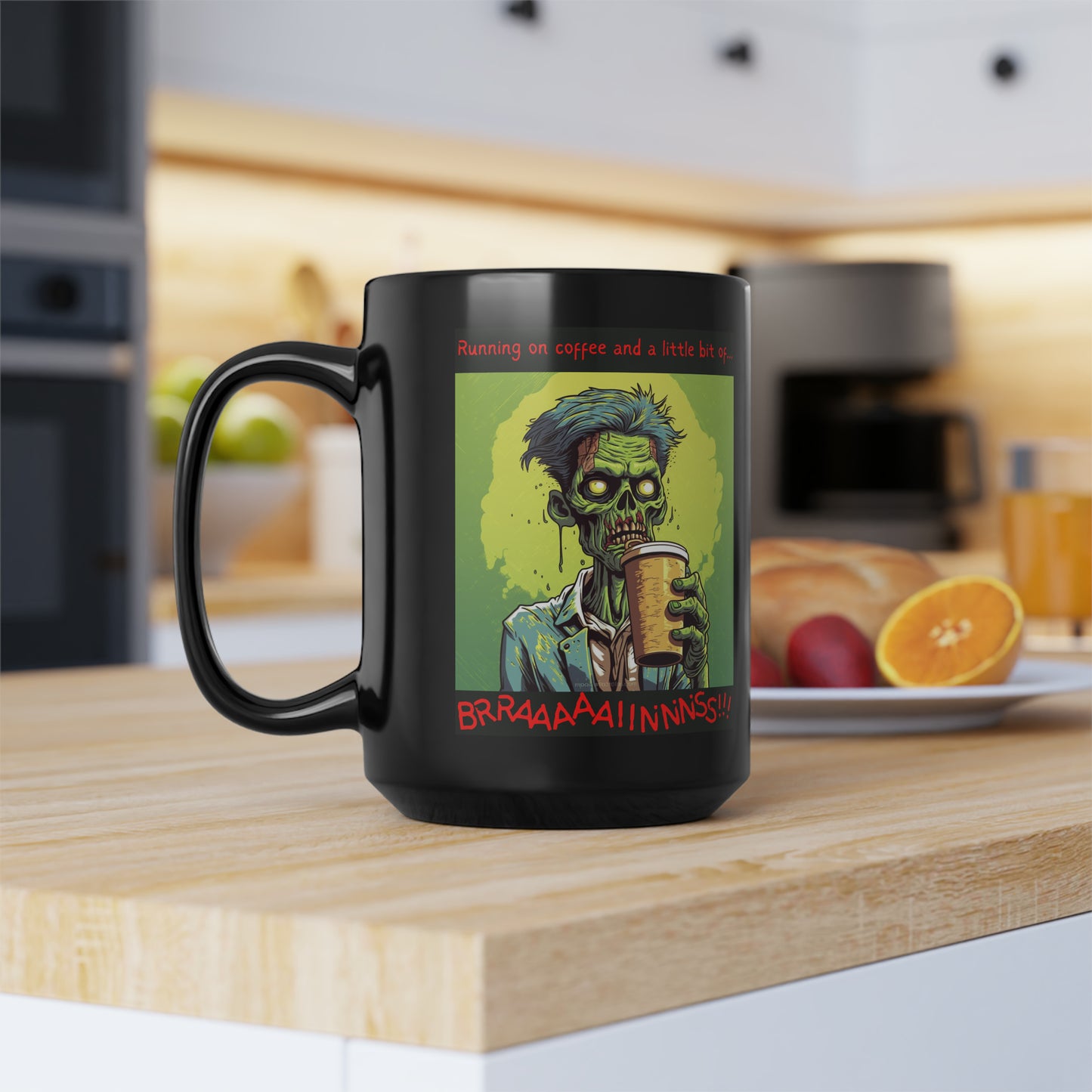 Zombie Coffee Brains - Black Mug, 15oz