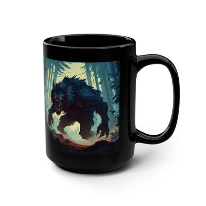 Werewolf in the Woods - Black Mug, 15oz