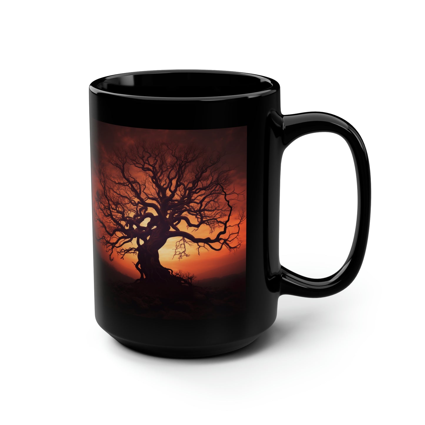 Spooky Tree Sunset - Black Mug, 15oz