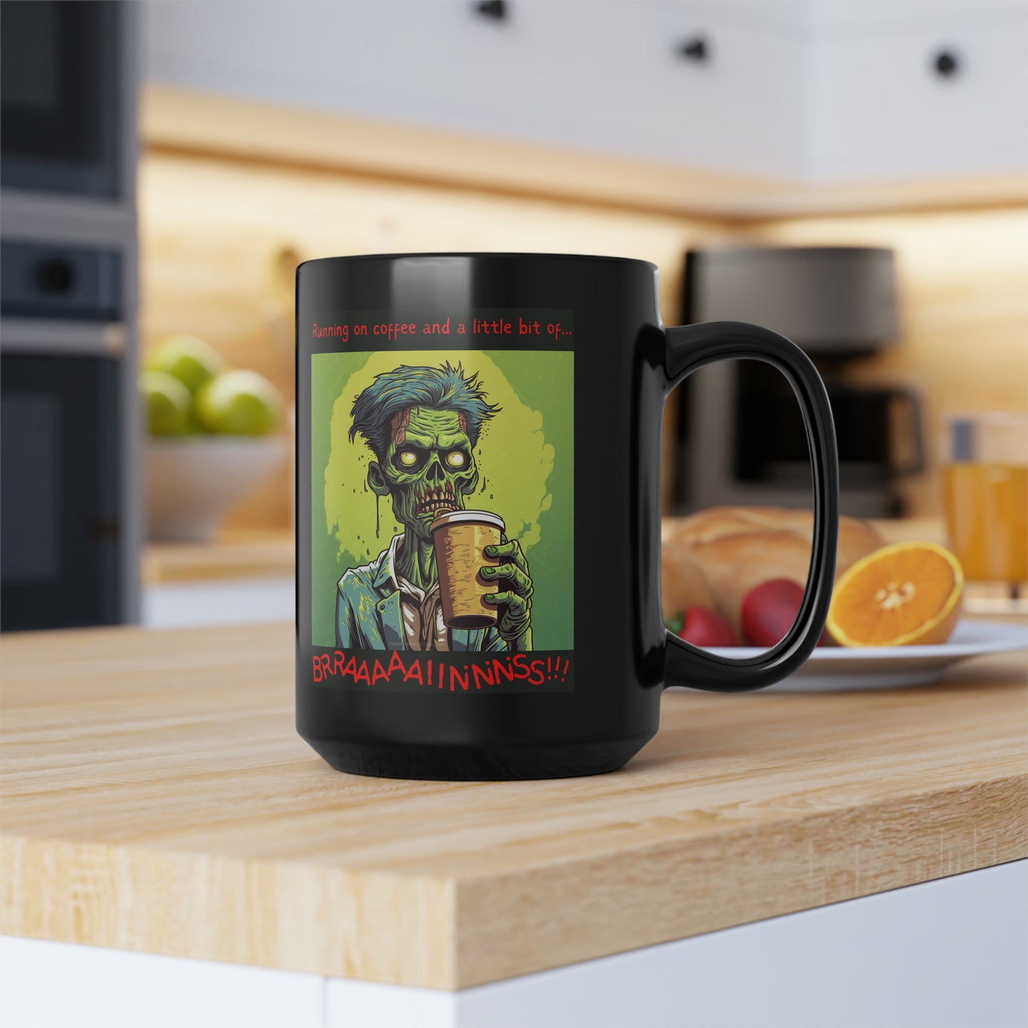 Zombie Coffee Brains - Black Mug, 15oz