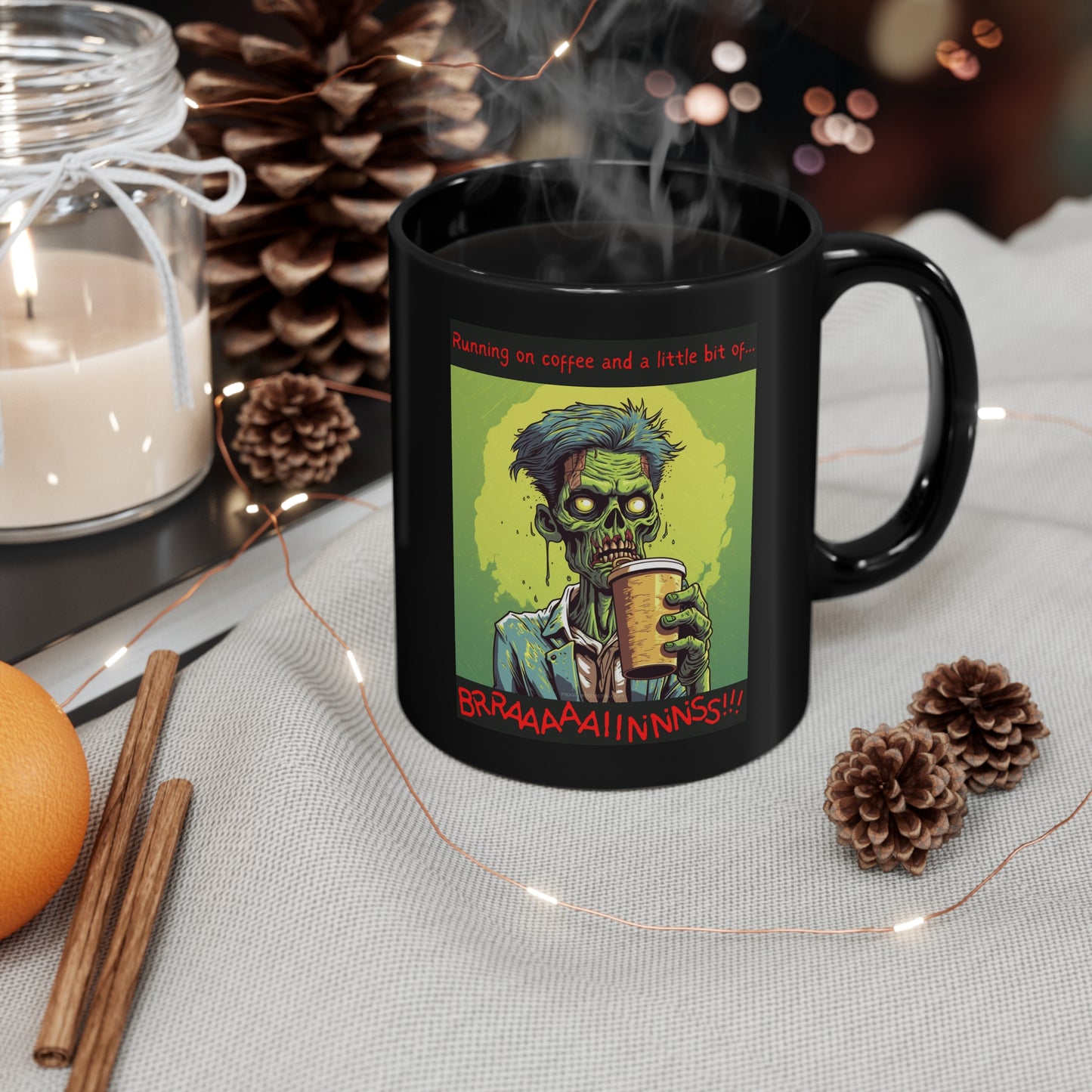 Zombie Coffee Brains - 11oz Black Mug