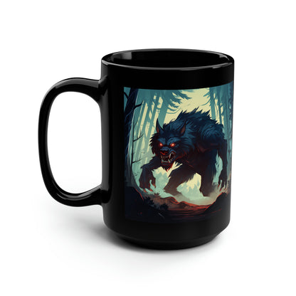 Werewolf in the Woods - Black Mug, 15oz